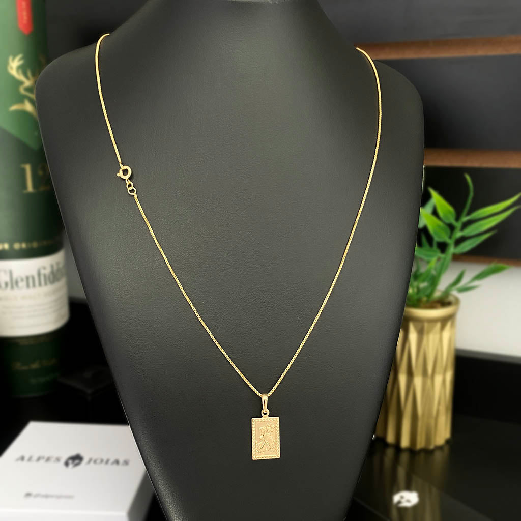 Corrente Veneziana 1mm e Pingente Placa São Jorge Banhado a Ouro 18K