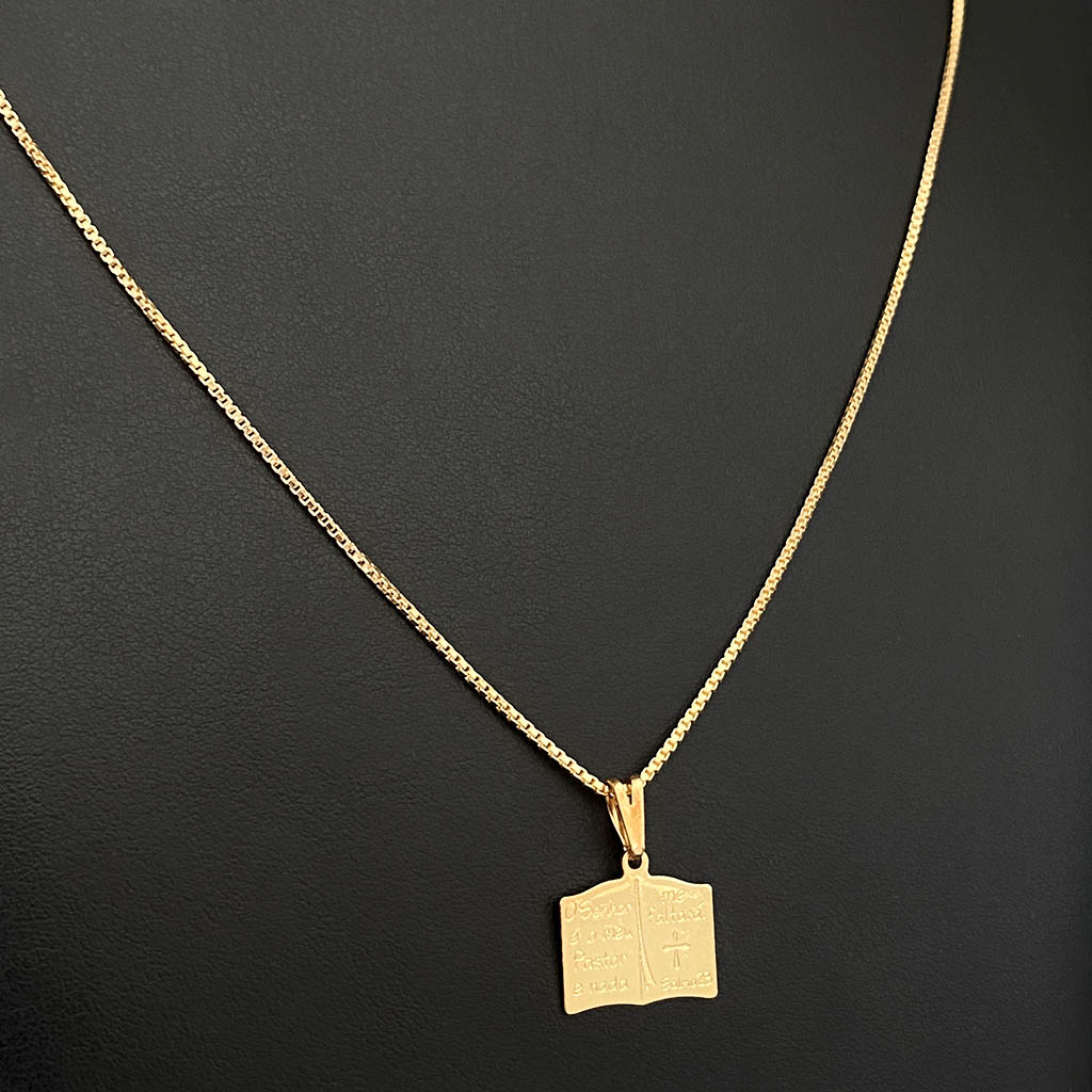 Corrente Veneziana 1mm e Pingente Salmo 23 Banhado a Ouro 18K
