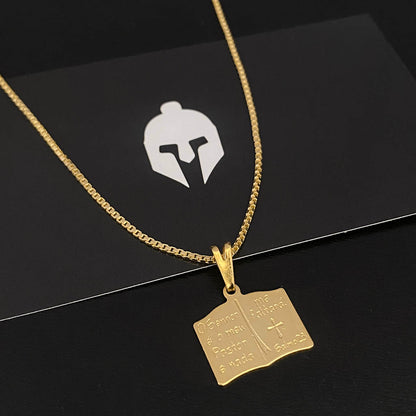 Corrente Veneziana 1mm e Pingente Salmo 23 Banhado a Ouro 18K