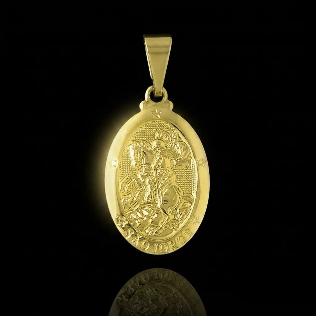 Pingente Medalha São Jorge Oval Banhada a Ouro 18K