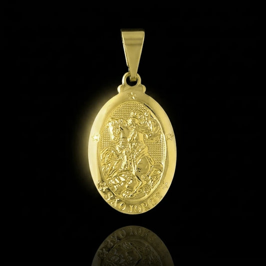 Pingente Medalha São Jorge Oval Banhada a Ouro 18K