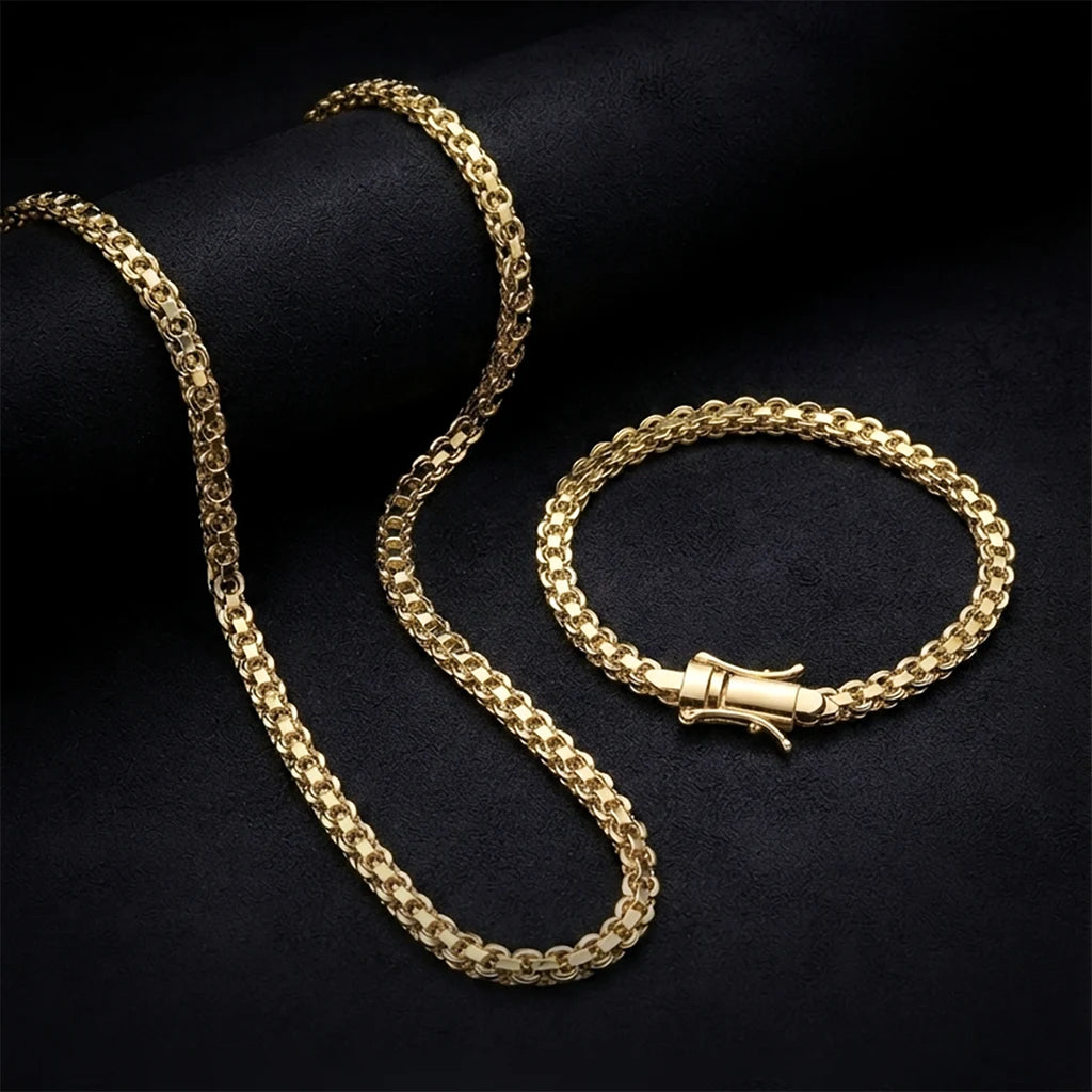Corrente + Pulseira Cadeado Duplo 6mm Banhado a Ouro 18K