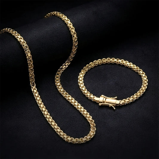 Corrente + Pulseira Cadeado Duplo 6mm Banhado a Ouro 18K