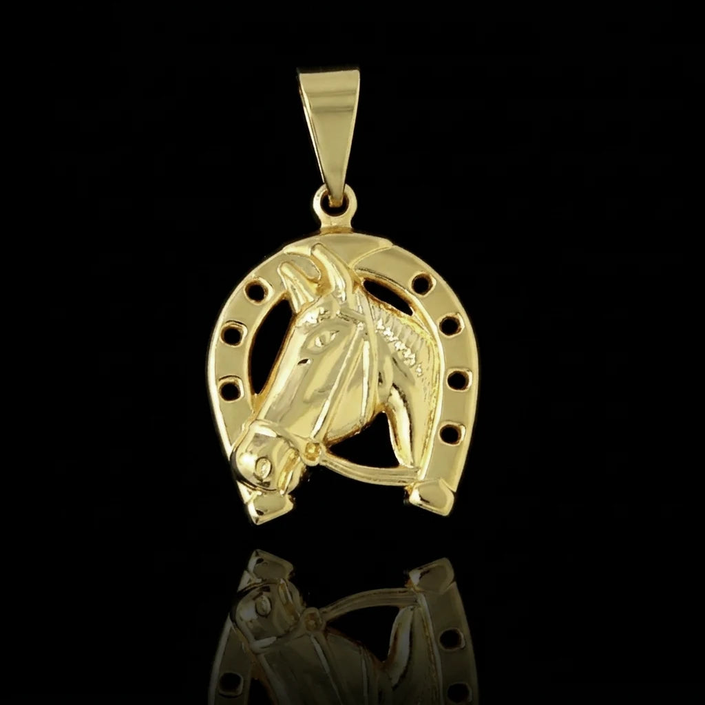 Pingente Cavalo com Ferradura (P) Banhado a Ouro 18K