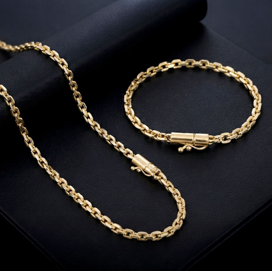 Corrente + Pulseira Cadeado 5mm Banhado a Ouro 18K