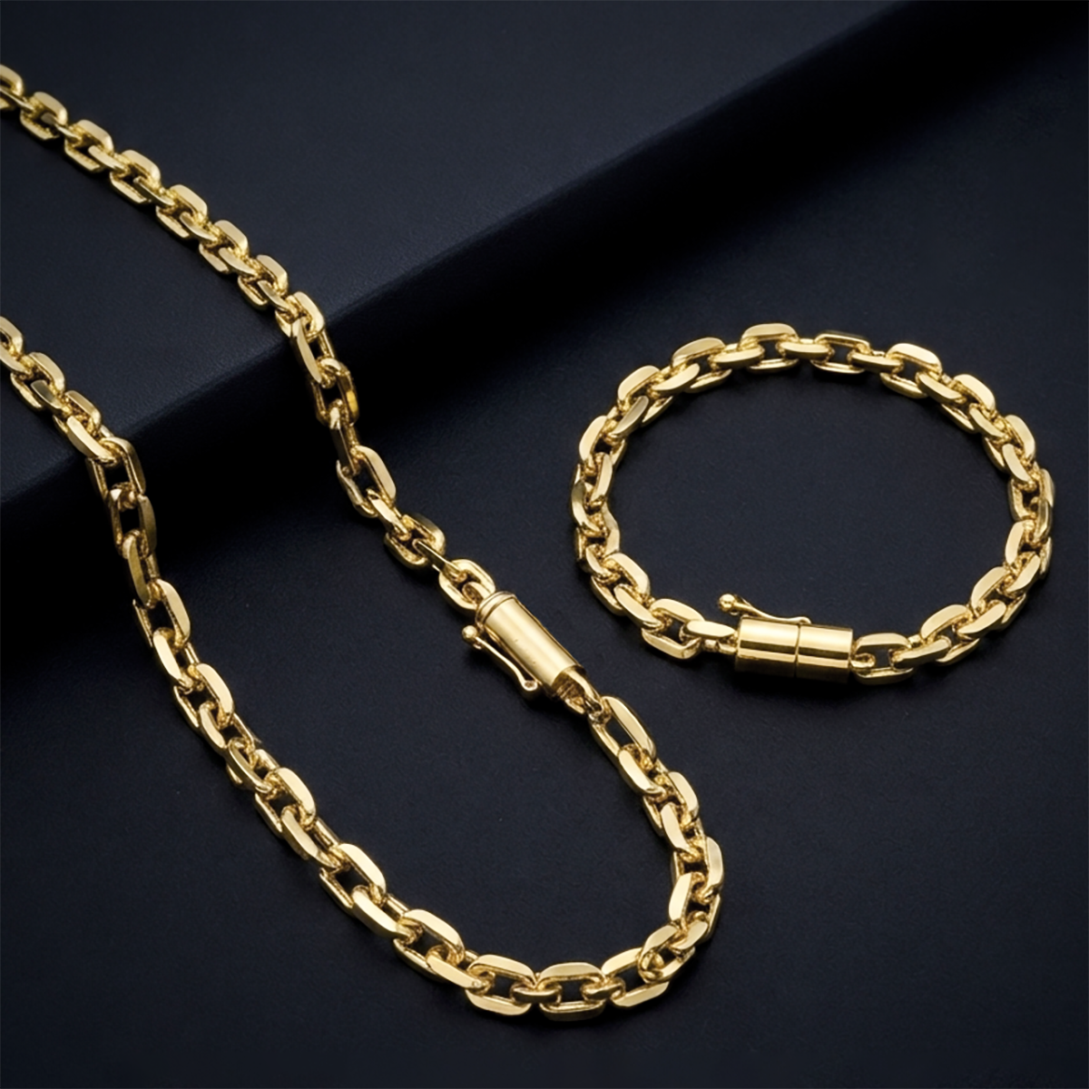 Corrente + Pulseira Cadeado 6mm Banhado a Ouro 18K