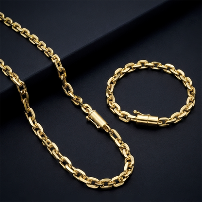 Corrente + Pulseira Cadeado 6mm Banhado a Ouro 18K