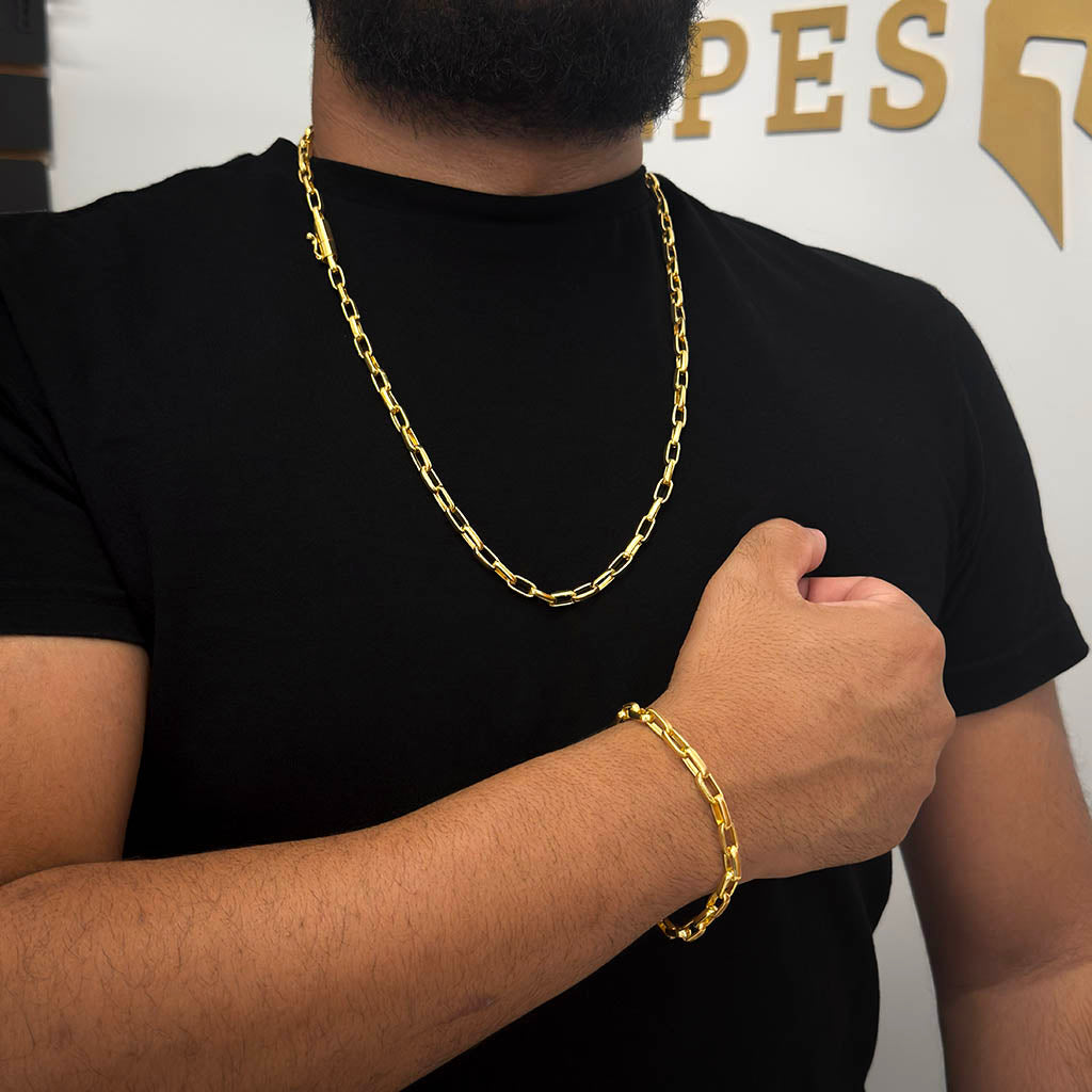 Corrente + Pulseira Meia Cana 6mm Banhado a Ouro 18K