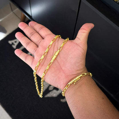Corrente + Pulseira Meia Cana 6mm Banhado a Ouro 18K