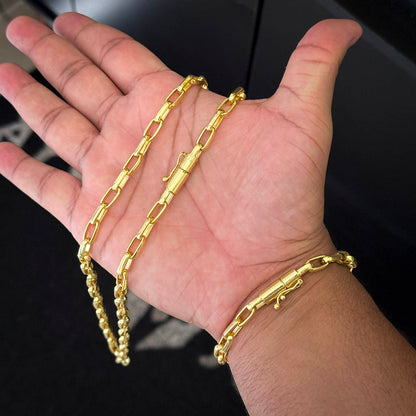 Corrente + Pulseira Meia Cana 6mm Banhado a Ouro 18K
