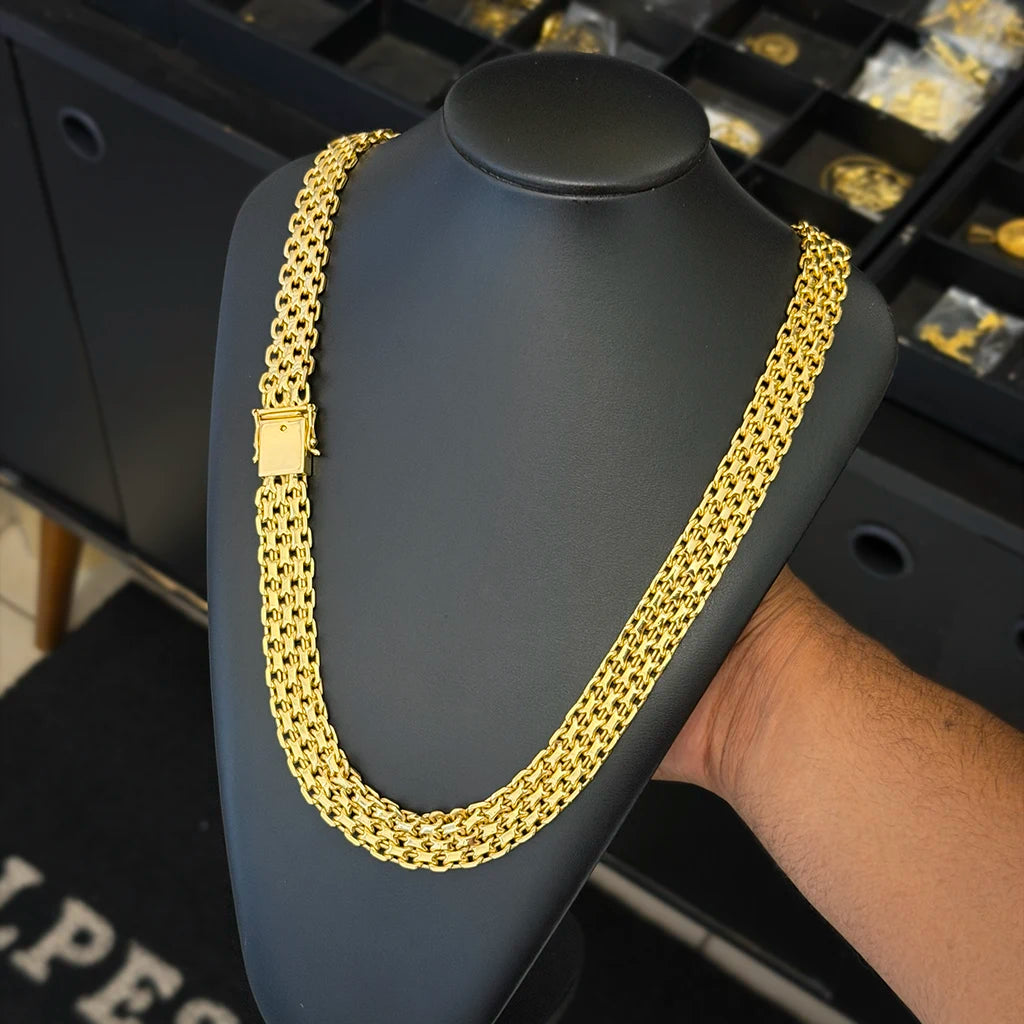 Corrente Esteira 16mm Banhado a Ouro 18K