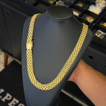 Corrente Esteira 16mm Banhado a Ouro 18K