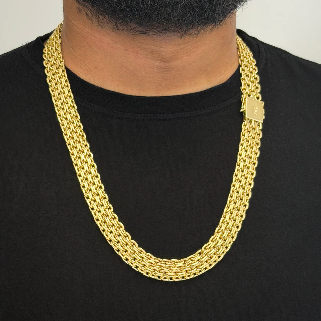 Corrente Esteira 16mm Banhado a Ouro 18K