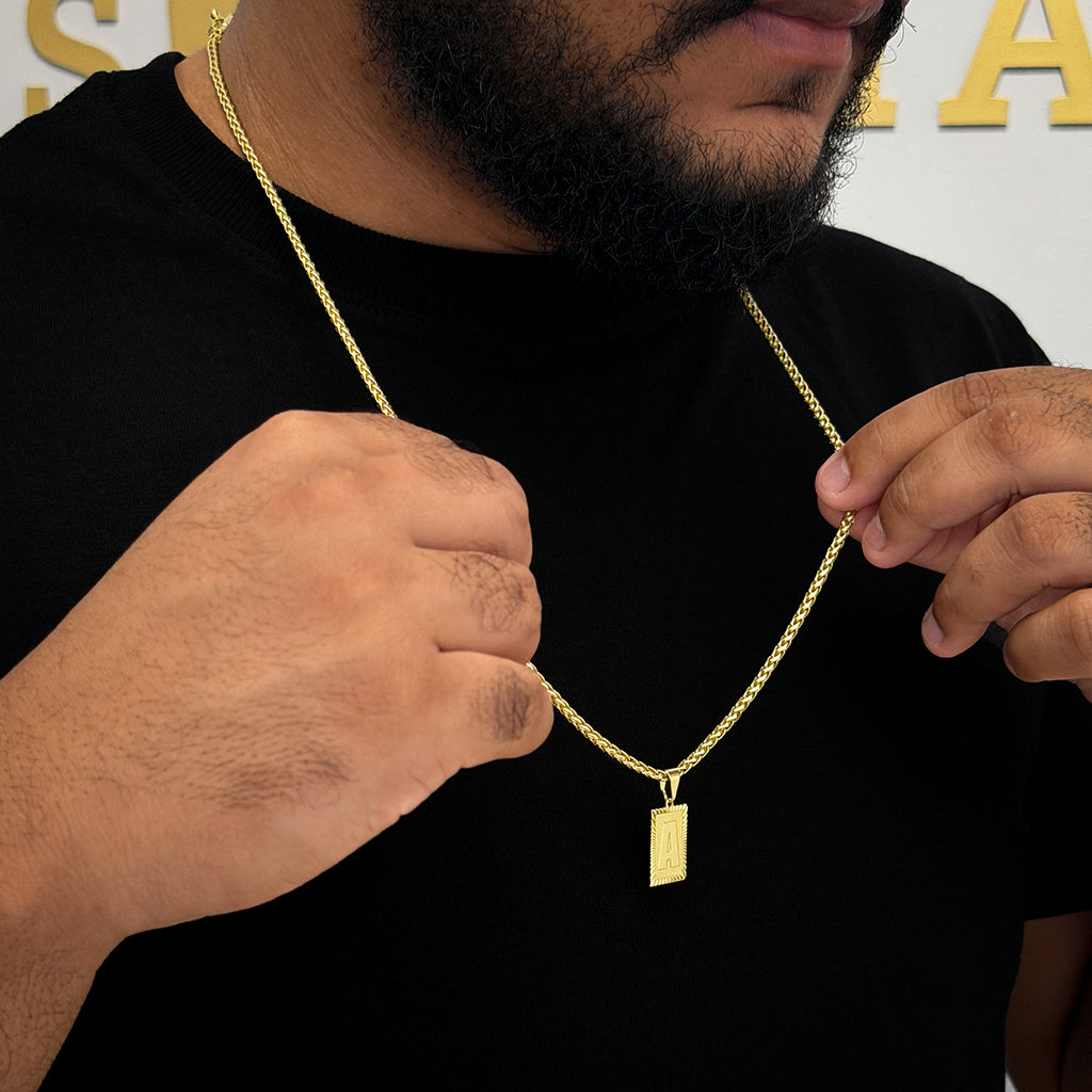 Corrente Peruana 3mm e Pingente Letra Rajada Banhado a Ouro 18K