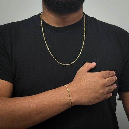 Corrente + Pulseira Cadeado 2mm Banhado a Ouro 18K