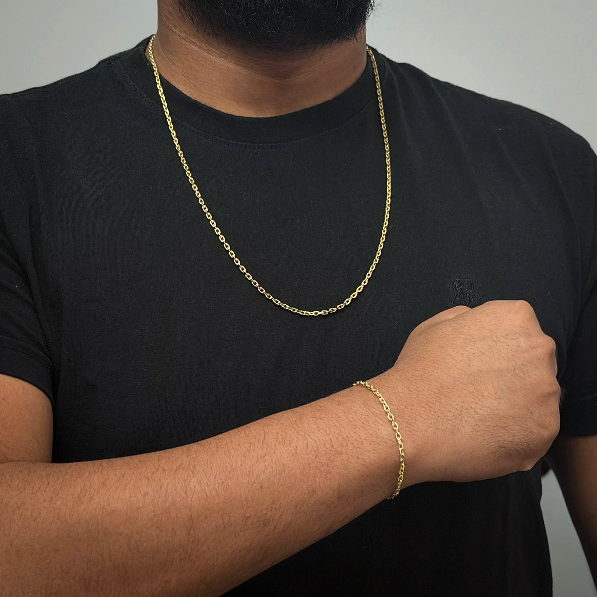 Corrente + Pulseira Cadeado 2mm Banhado a Ouro 18K
