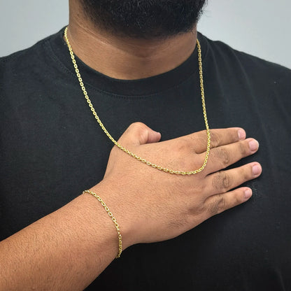 Corrente + Pulseira Cadeado 2mm Banhado a Ouro 18K