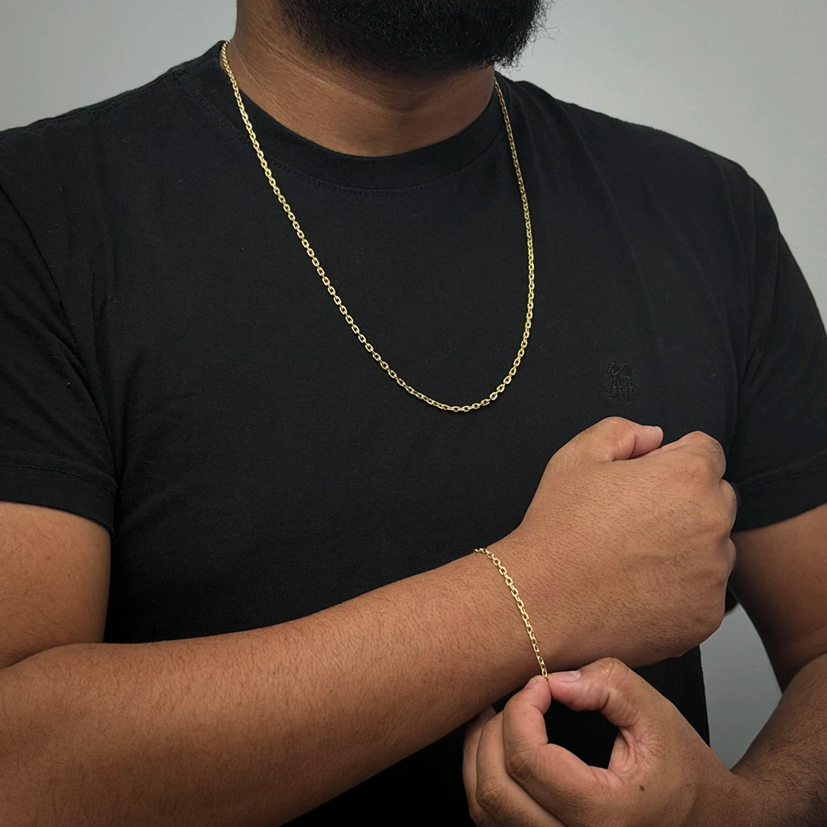 Corrente + Pulseira Cadeado 2mm Banhado a Ouro 18K