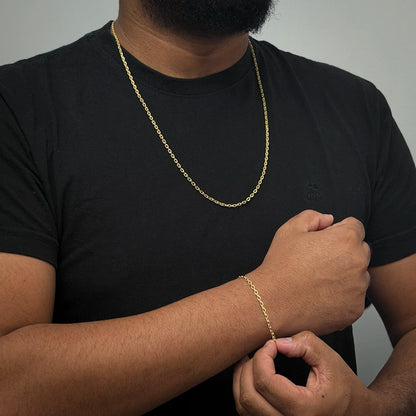 Corrente + Pulseira Cadeado 2mm Banhado a Ouro 18K