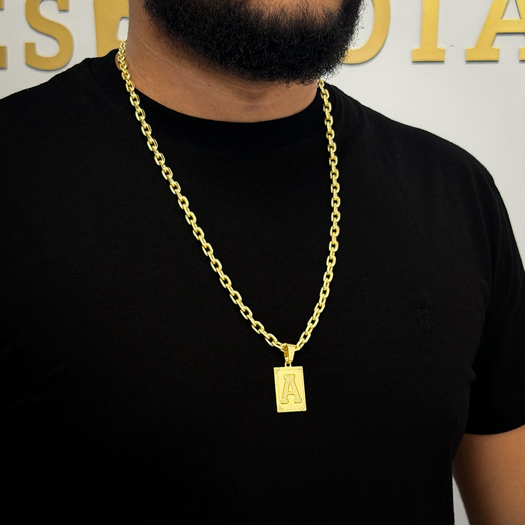 Kit Corrente e Pulseira Cadeado 6mm e Pingente Letra Banhado a Ouro 18K