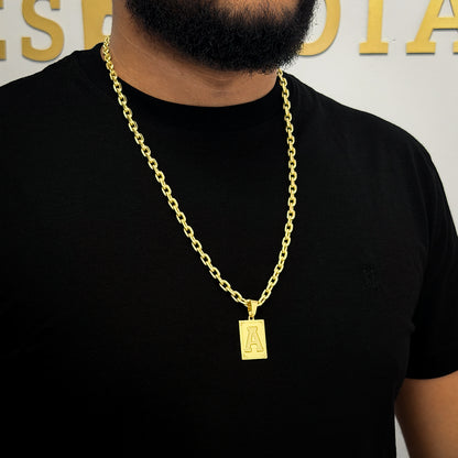 Kit Corrente e Pulseira Cadeado 6mm e Pingente Letra Banhado a Ouro 18K