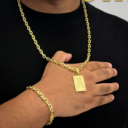 Kit Corrente e Pulseira Cadeado 6mm e Pingente Letra Banhado a Ouro 18K