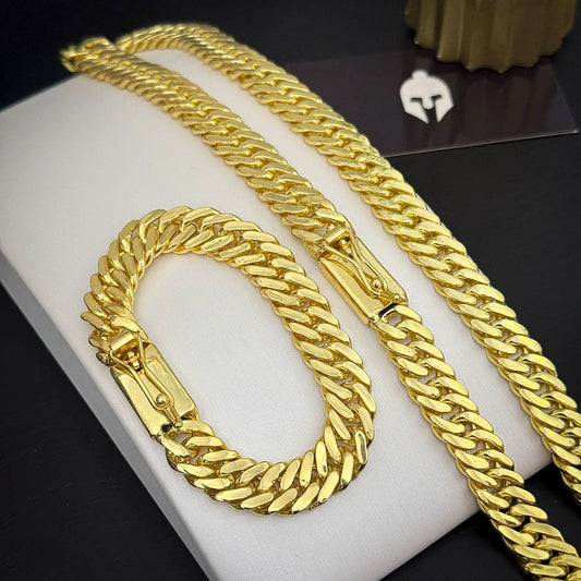 Kit Corrente e Pulseira Grumet 13mm Banhado a Ouro 18K
