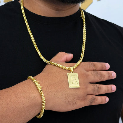 Kit Corrente e Pulseira Peruana 7mm e Pingente Letra Banhado a Ouro 18K