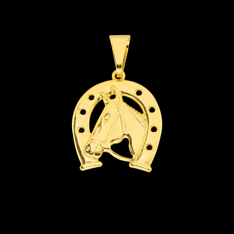 Pingente Cavalo com Ferradura Banhado a Ouro 18K