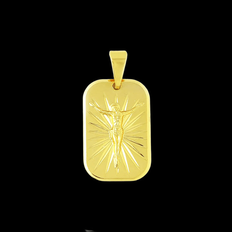 Pingente Medalha Cristo na Cruz Banhada a Ouro 18K