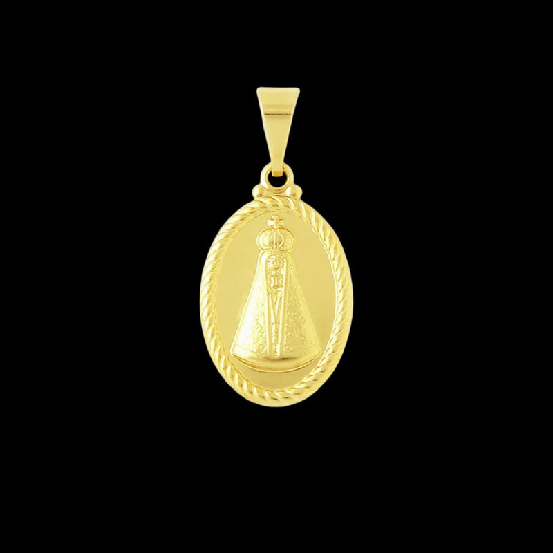 Pingente Nossa Senhora Aparecida Oval Banhado a Ouro 18K