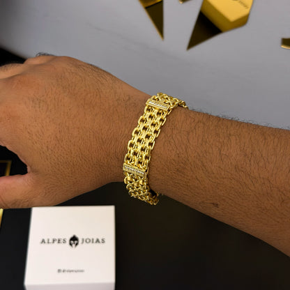 Pulseira Bismark Cravejada 16mm Banhado a Ouro 18K