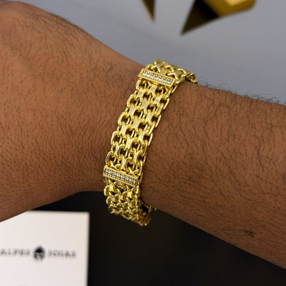 Pulseira Bismark Cravejada 16mm Banhado a Ouro 18K