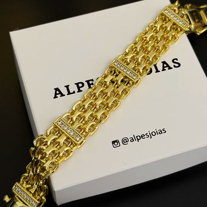 Pulseira Bismark Cravejada 16mm Banhado a Ouro 18K