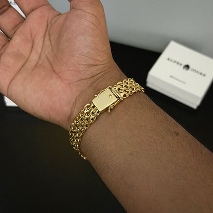 Pulseira Bismark Esteira 13mm Banhado a Ouro 18K