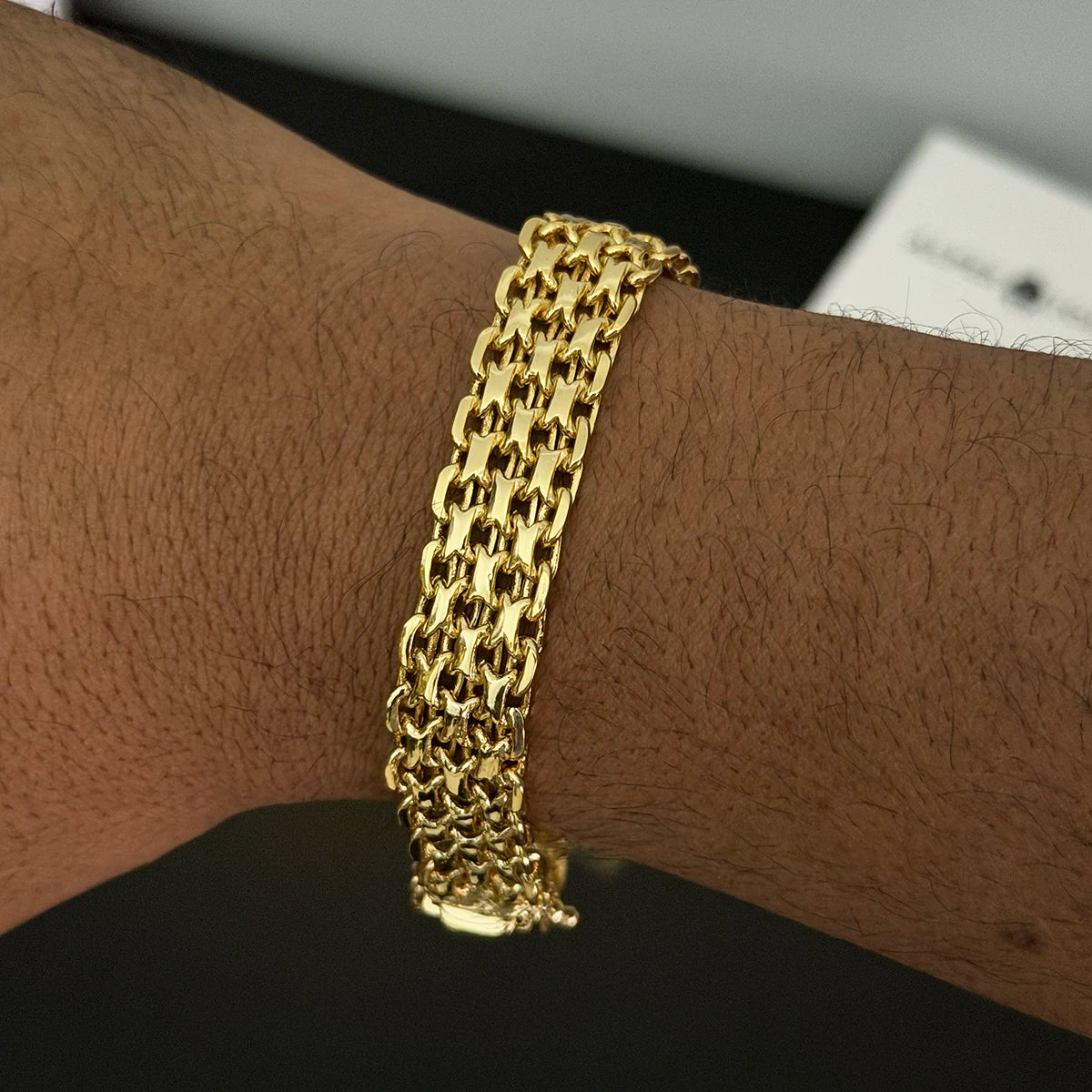 Pulseira Bismark Esteira 13mm Banhado a Ouro 18K