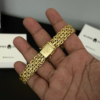 Pulseira Bismark Esteira 13mm Banhado a Ouro 18K
