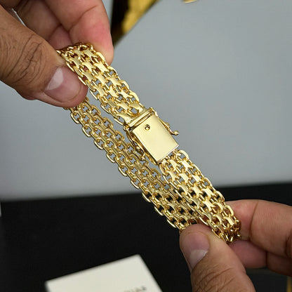 Pulseira Bismark Esteira 13mm Banhado a Ouro 18K