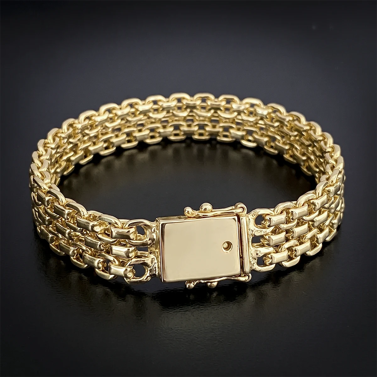 Pulseira Bismark Esteira 13mm Banhado a Ouro 18K