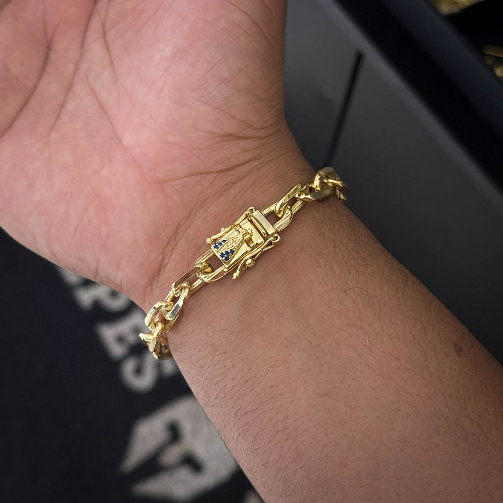 Pulseira Cadeado 10mm Fecho Nossa Senhora Banhado a Ouro 18K