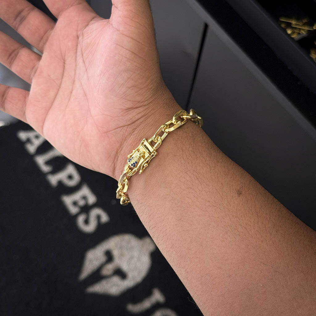 Pulseira Cadeado 10mm Fecho Nossa Senhora Banhado a Ouro 18K