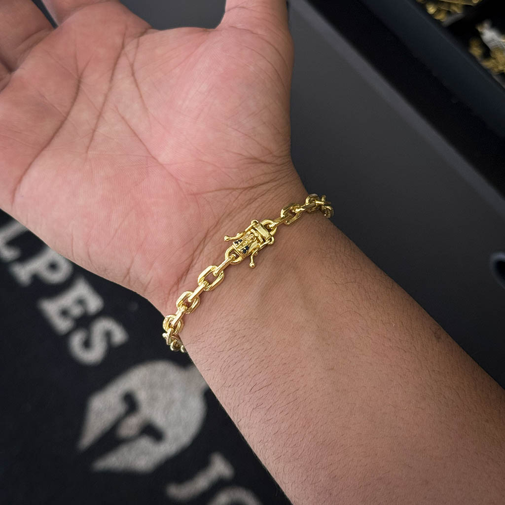 Pulseira Cadeado 6mm Fecho Nossa Senhora Banhado a Ouro 18K