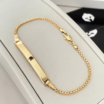 Pulseira Cadeado Duplo 3mm com Placa Banhada a Ouro 18K