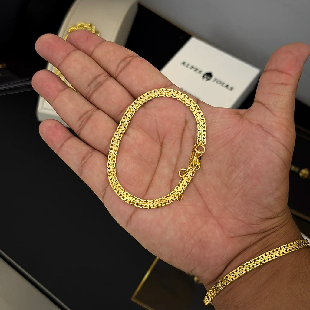 Pulseira Cadeado Flat 6mm Banhado a Ouro 18K