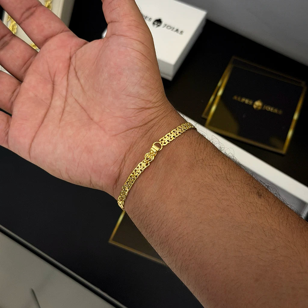 Pulseira Cadeado Flat 6mm Banhado a Ouro 18K