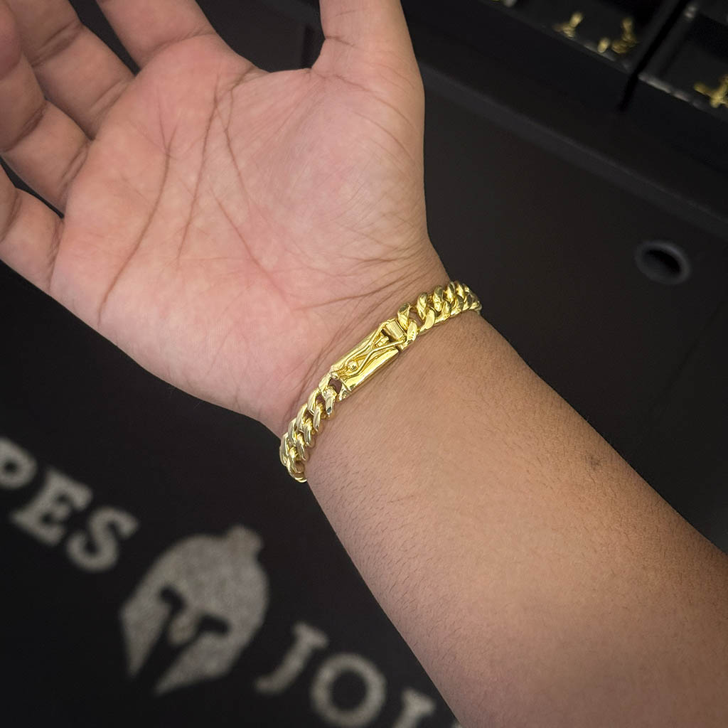 Pulseira Cubana 8mm Fecho Gaveta Banhado a Ouro 18K