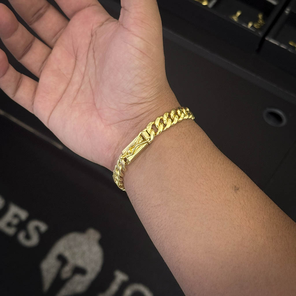 Pulseira Cubana 8mm Fecho Gaveta Banhado a Ouro 18K