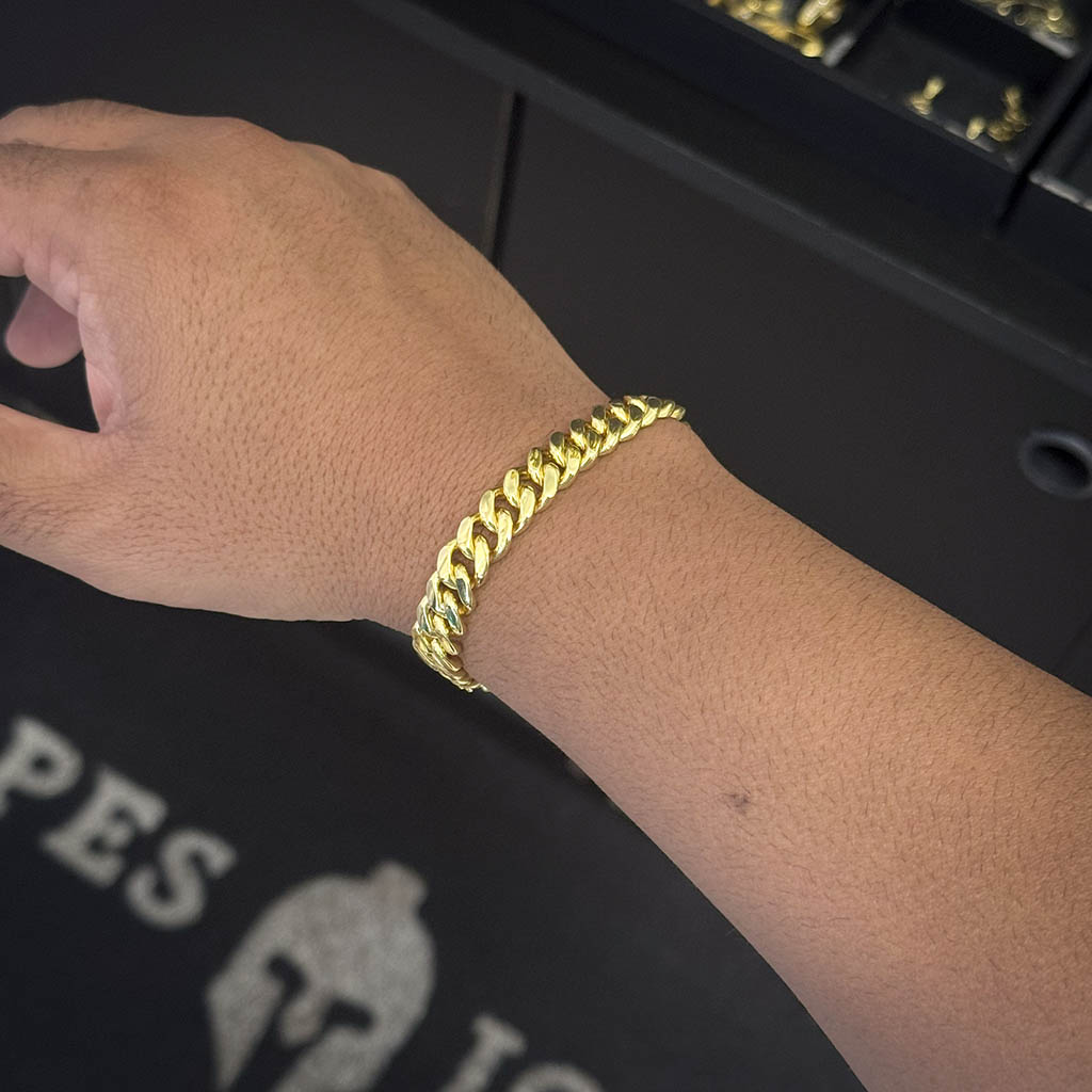 Pulseira Cubana 8mm Fecho Gaveta Banhado a Ouro 18K