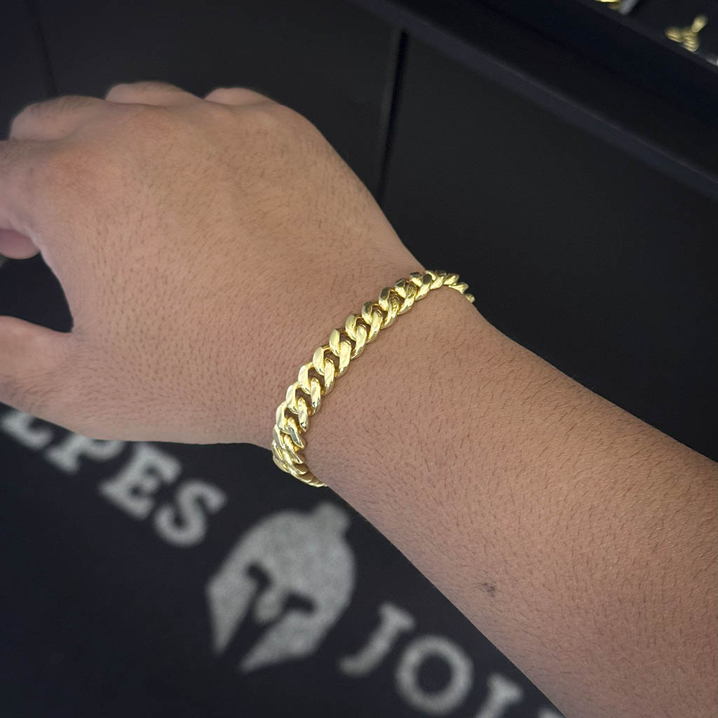 Pulseira Cubana 8mm Fecho Gaveta Banhado a Ouro 18K