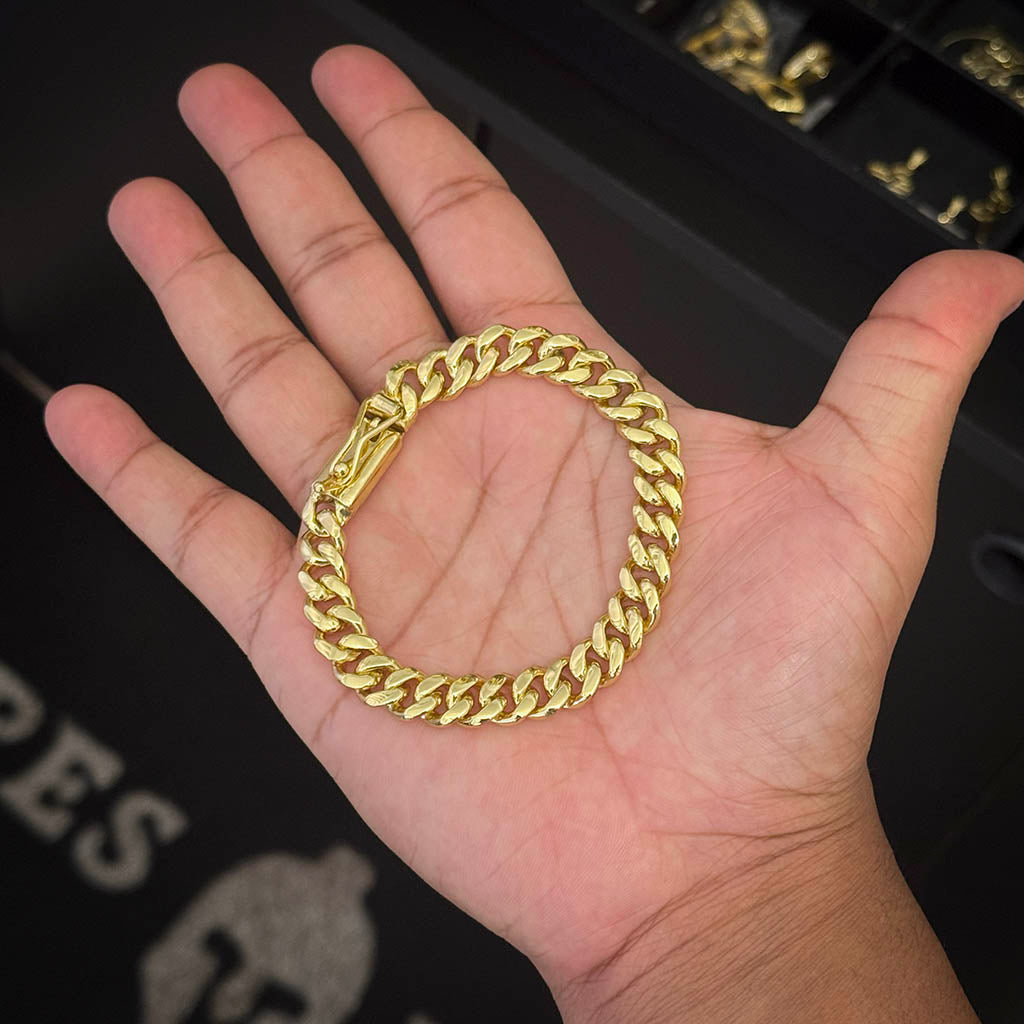 Pulseira Cubana 8mm Fecho Gaveta Banhado a Ouro 18K